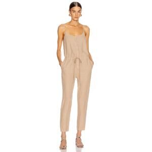 Enza Costa Olive Green Strappy French Linen Jumpsuit Size 0